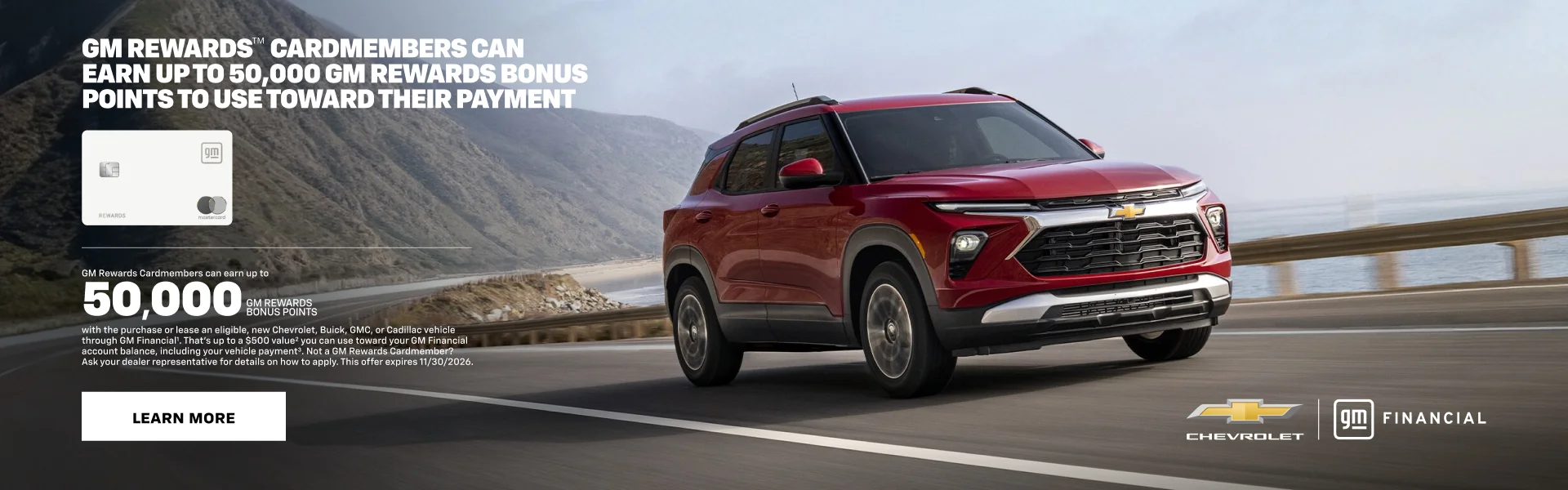 GM Rewards. GM Rewards Cardmembers can earn up to 50,000 GM Rewards bonus points with the purchas...